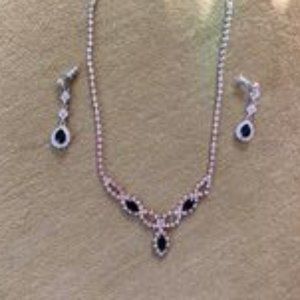 Faux Onyx and Rhinestone Necklace & Earring Set